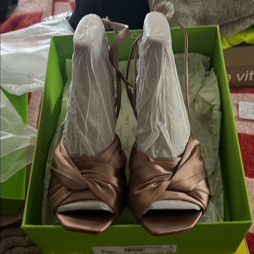 Sam Edelman champagne  Heels with Elegant Ruching mother of bride worn once
